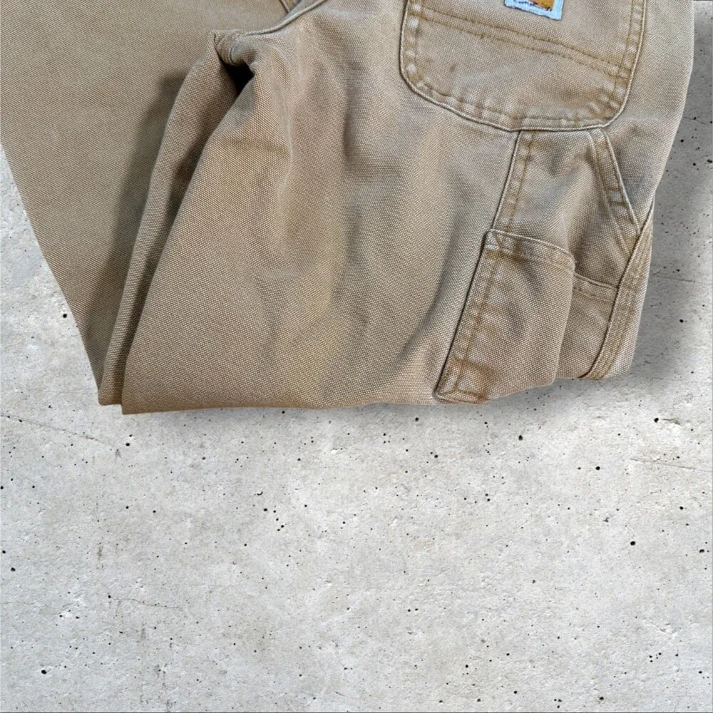 Carhartt Boys Youth Size 8 Carpenter Pants Canvas Duck Tan Brown Utility Jeans